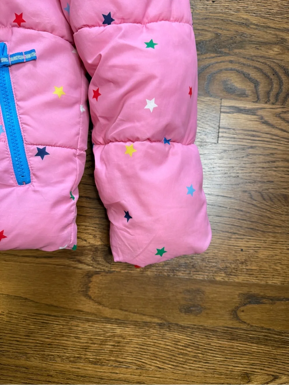 Mini Boden Girls Pink Multicolor Star Print 2-in-1 Puffer Jacket w/ Hood 11-12